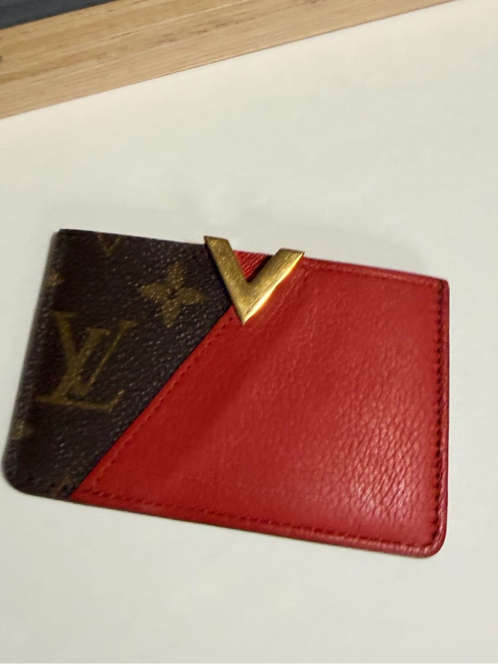 Red Leather & Monogram V Card Holder